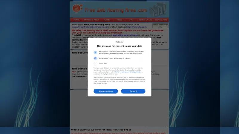 Homepage of Free Web Hosting Area