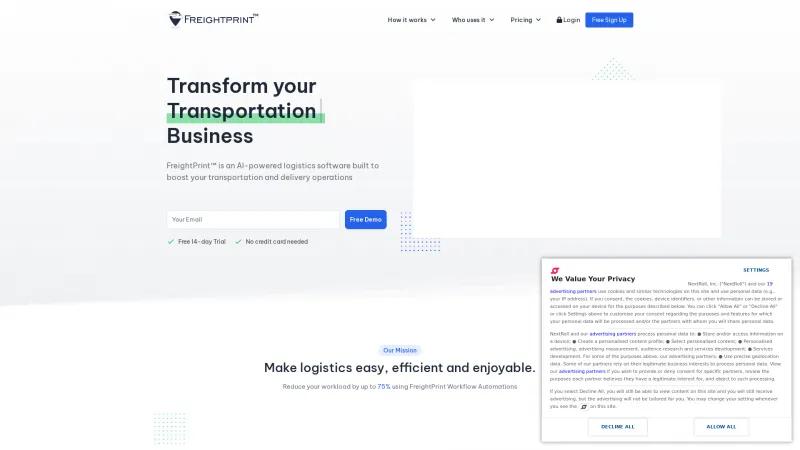 Homepage of FreightPrint