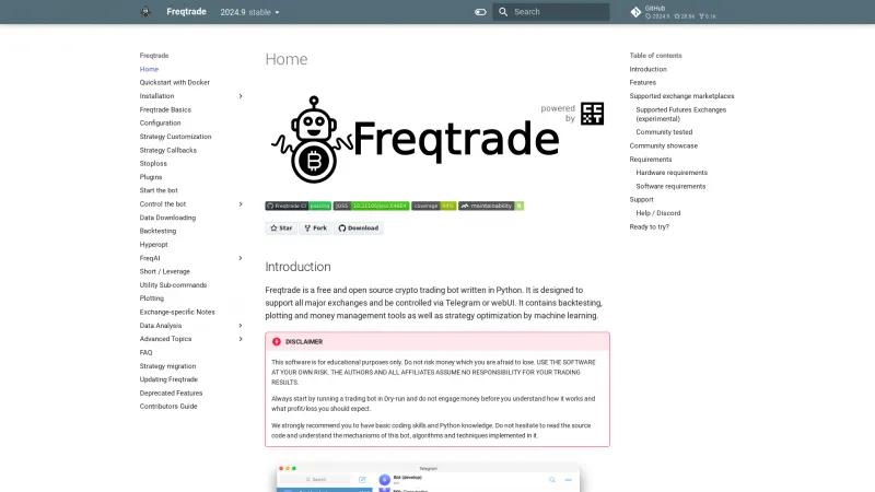 Homepage of Freqtrade