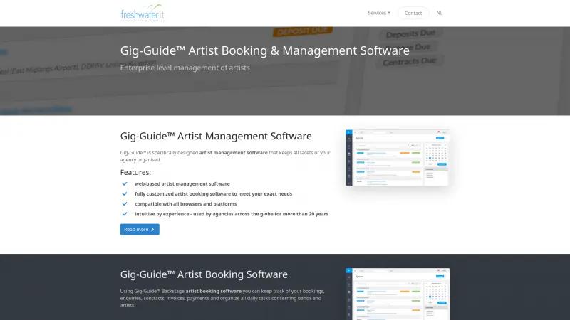 Homepage of Gig-Guide Booking Agency