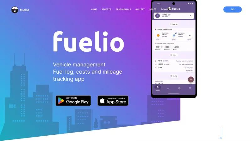 Homepage of Fuelio