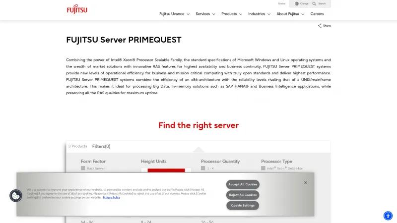 Homepage of FUJITSU Server PRIMEQUEST