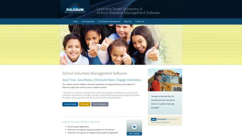 Homepage of Fulcrum School Volunteer Management