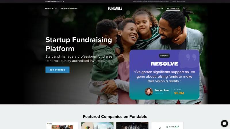 Homepage of Fundable