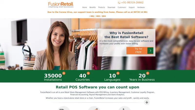 Homepage of FusionRetail