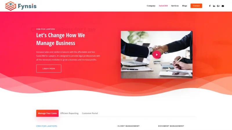 Homepage of Fynsis Legal CRM