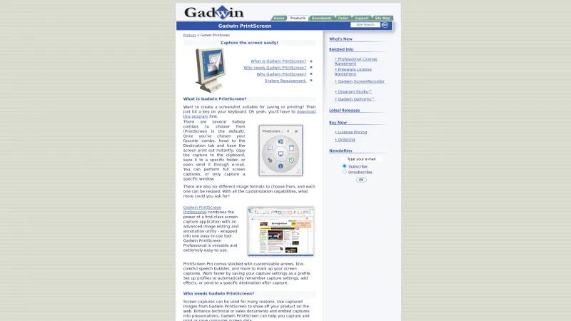 Homepage of Gadwin PrintScreen