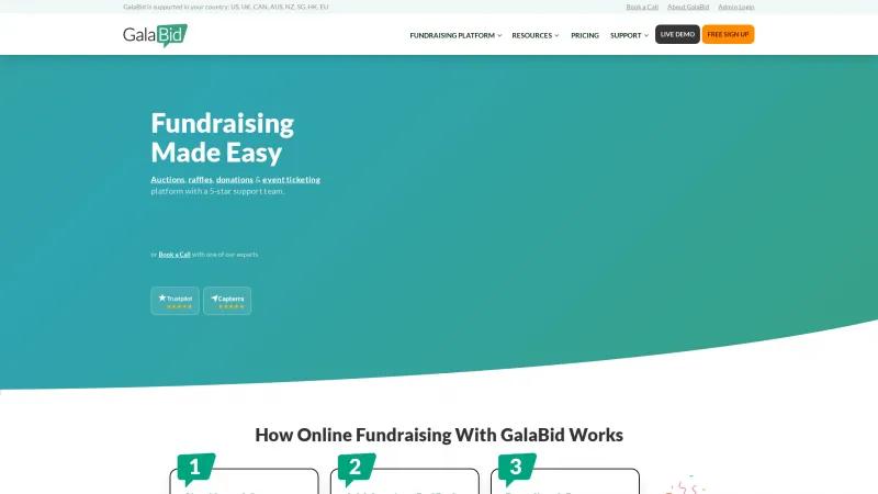 Homepage of GalaBid