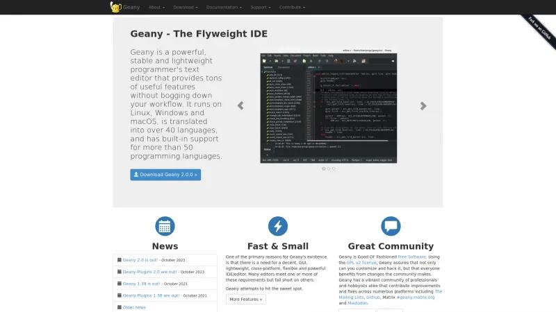 Homepage of Geany