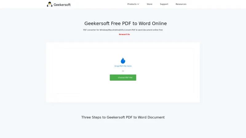 Homepage of Geekersoft PDF to Word Online