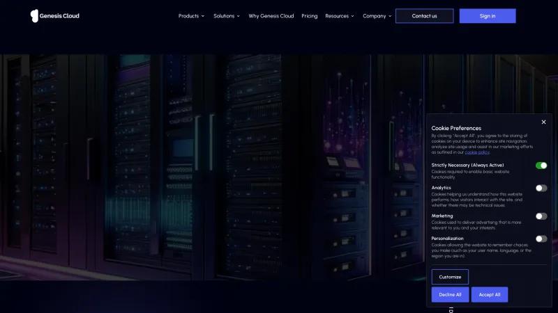 Homepage of Genesis Cloud