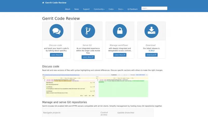 Homepage of Gerrit Code Review