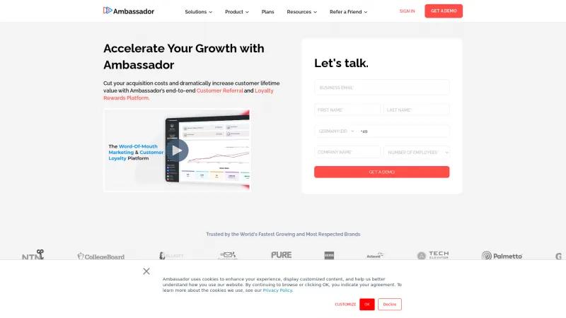 Homepage of Ambassador Referral Marketing