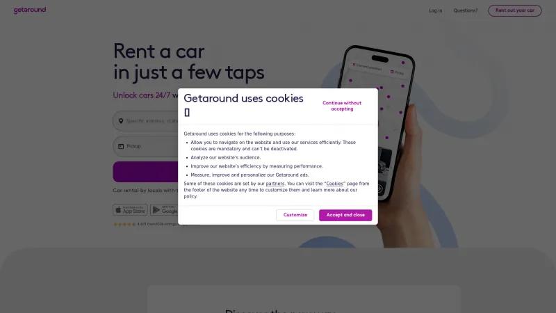 Homepage of Getaround