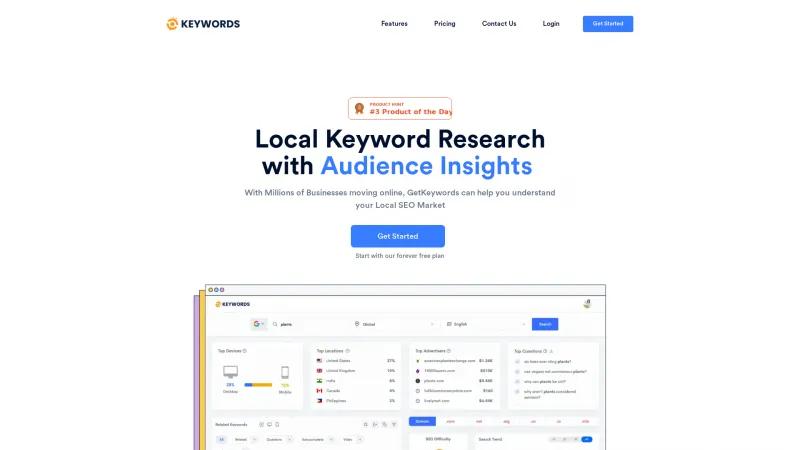 Homepage of GetKeywords