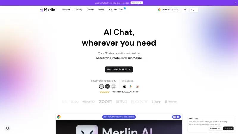 Homepage of Merlin AI