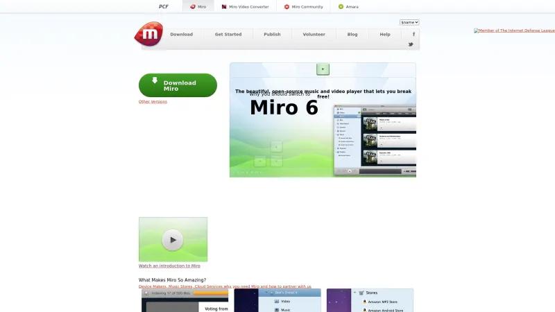 Homepage of Miro Player