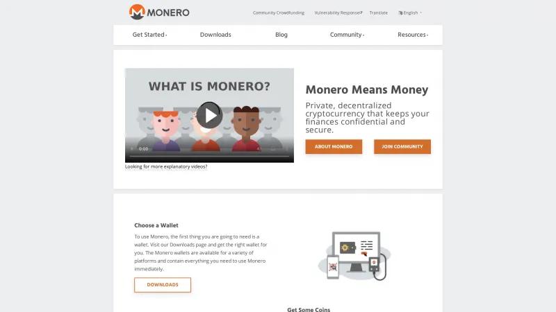 Homepage of Monero