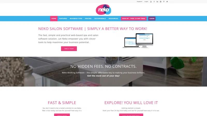 Homepage of Neko Salon Software