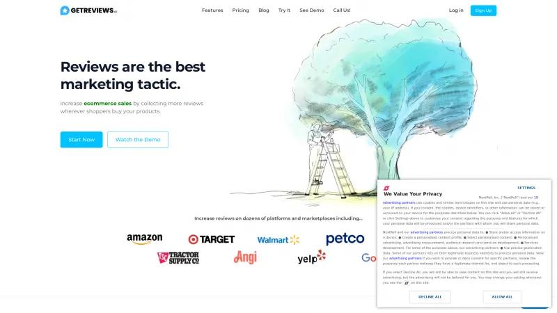 Homepage of GetReviews.ai