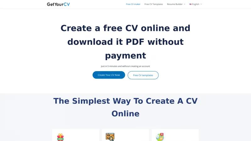 Homepage of GetYourCV