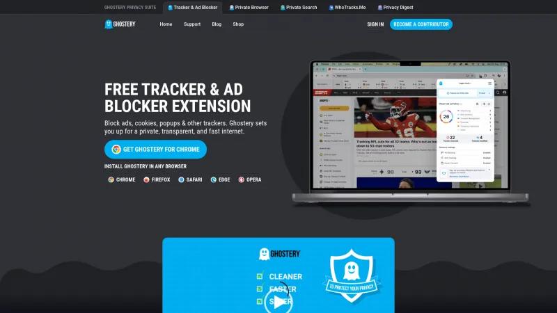 Homepage of Ghostery Tracker & Ad Blocker