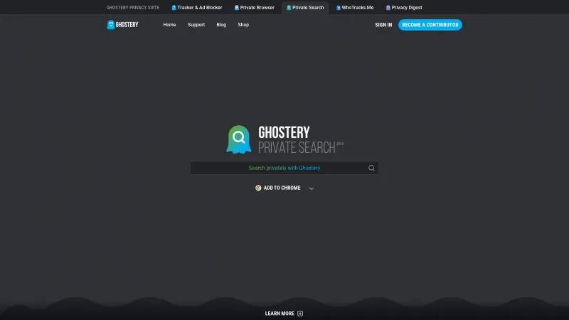 Homepage of Ghostery Private Search