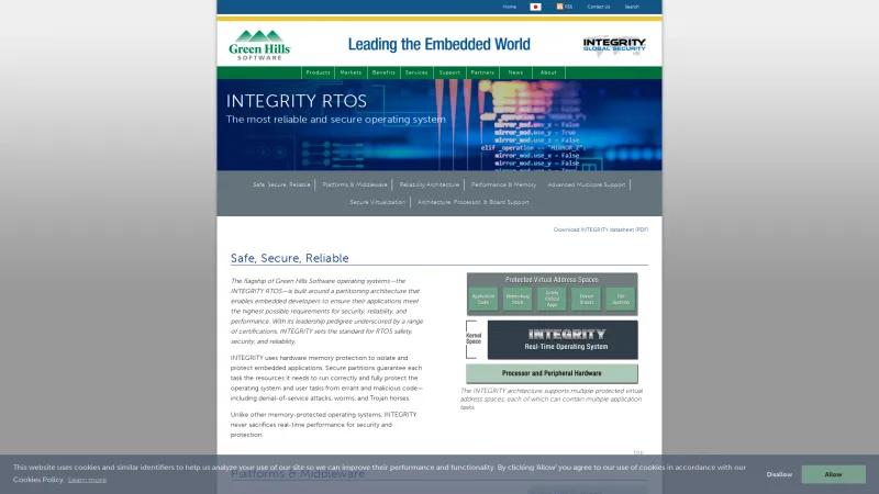 Homepage of INTEGRITY RTOS