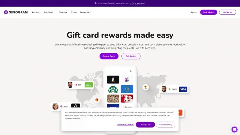 Homepage of Giftogram