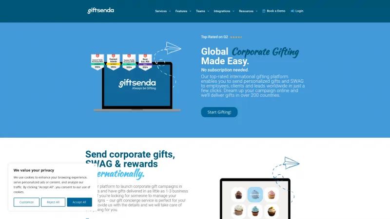 Homepage of Giftsenda