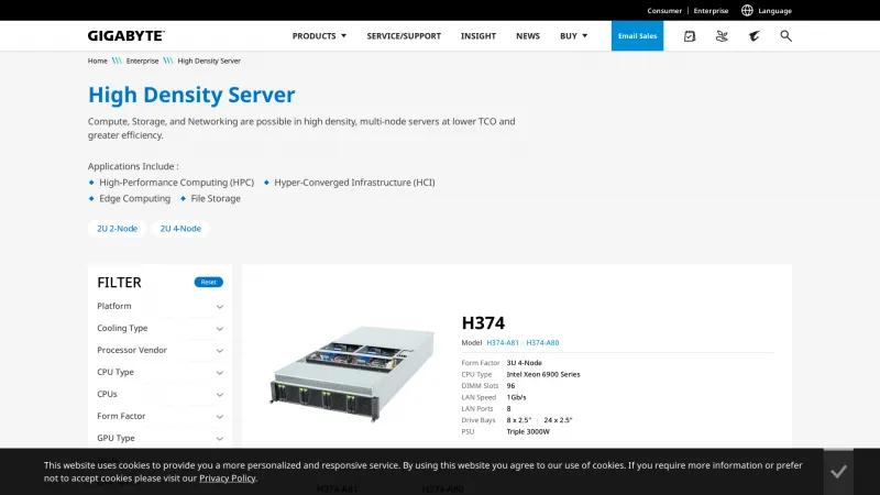 Homepage of GIGABYTE High Density Server