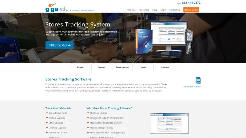 Homepage of GigaTrack Stores Tracking