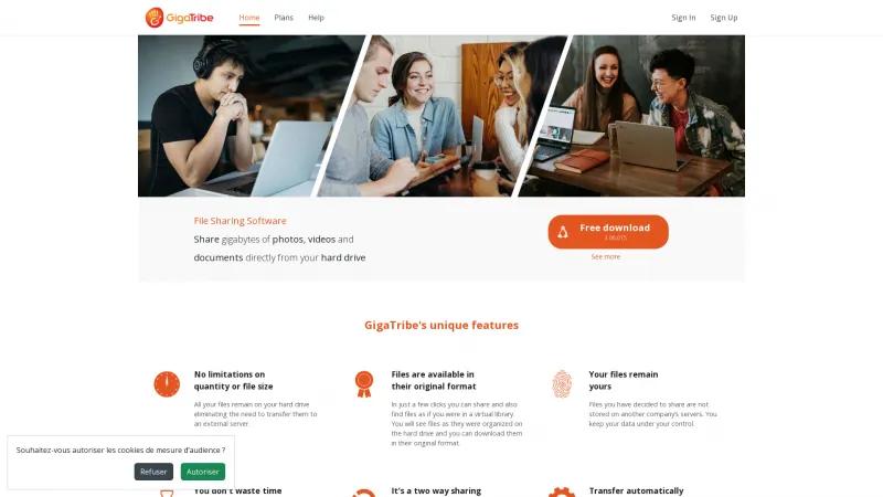 Homepage of GigaTribe