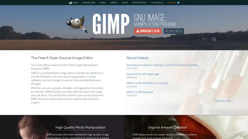 Homepage of GIMP