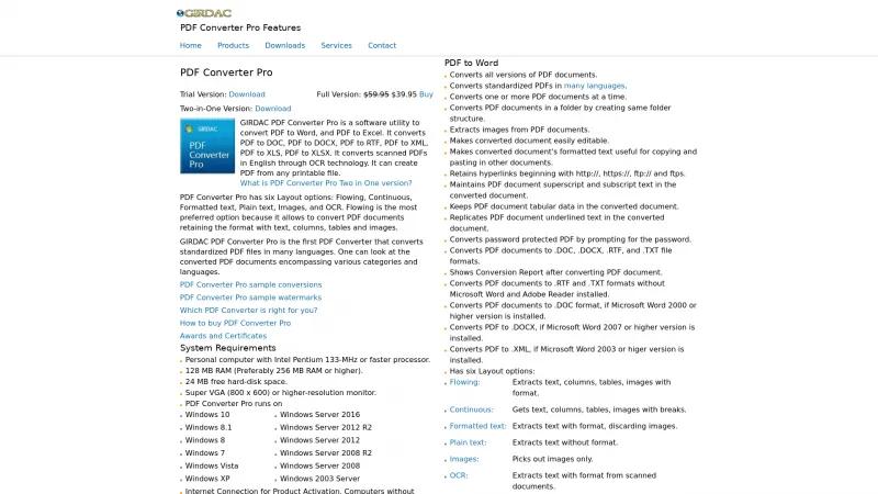 Homepage of GIRDAC PDF Converter Pro