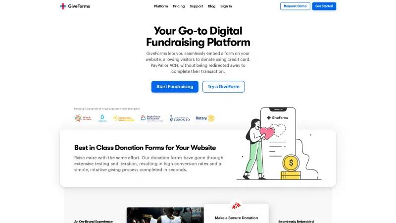 Homepage of GiveForms