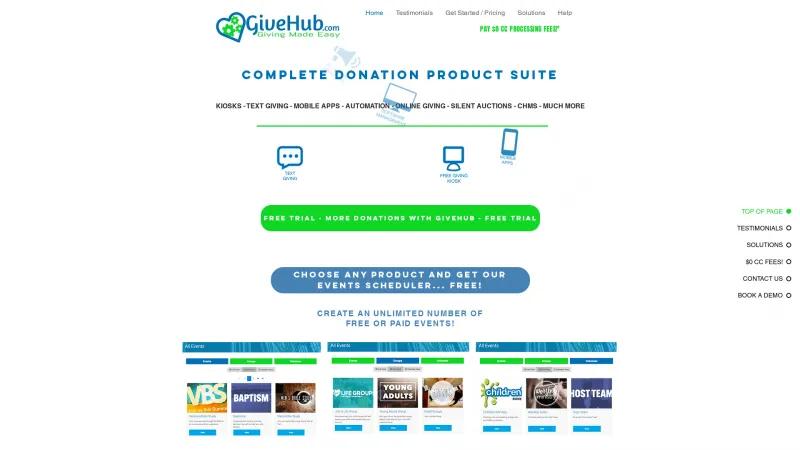 Homepage of GiveHub