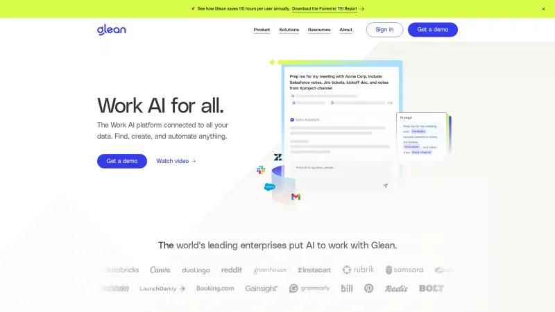 Homepage of Glean