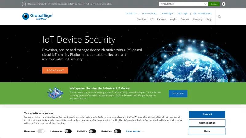 Homepage of GlobalSign IoT Identity