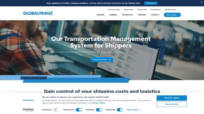 Homepage of GlobalTranz TMS