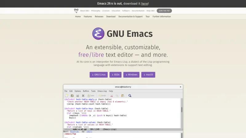 Homepage of Emacs