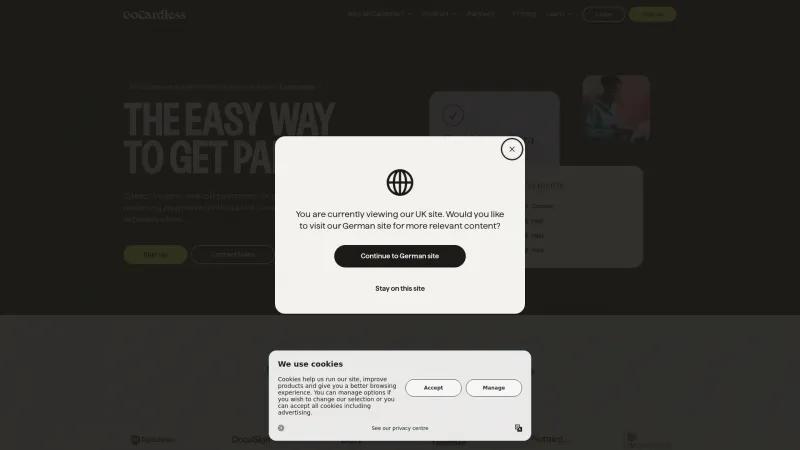 Homepage of GoCardless