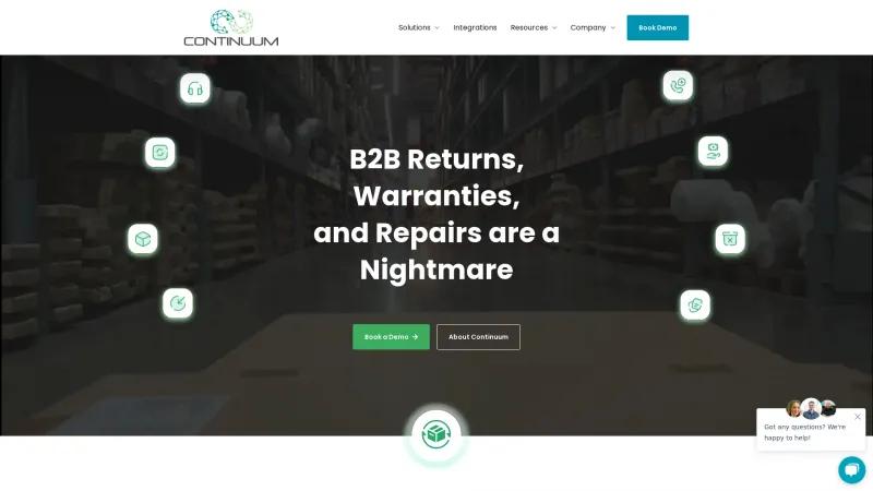 Homepage of Continuum B2B Returns