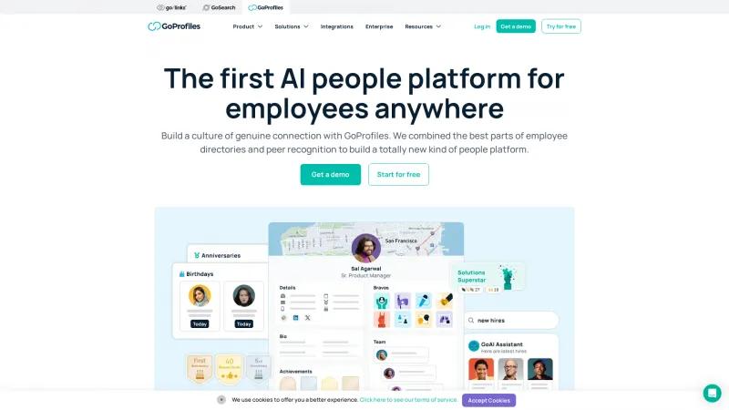 Homepage of GoProfiles