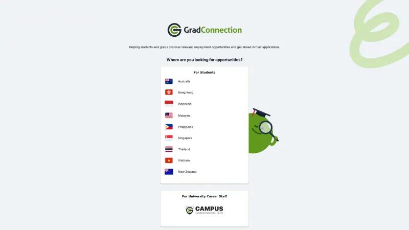 Homepage of GradConnection