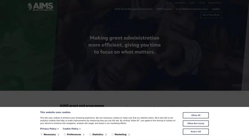 Homepage of AIMS Grantmaking Software