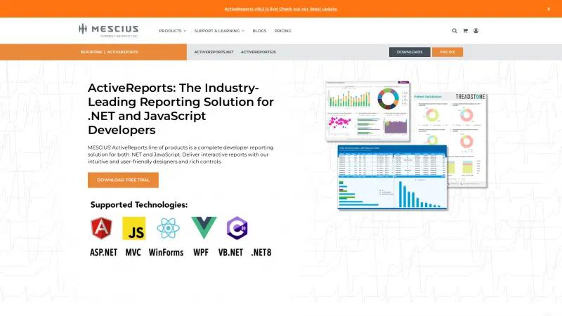 Homepage of ActiveReports