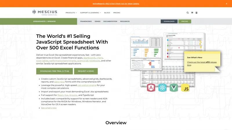 Homepage of SpreadJS