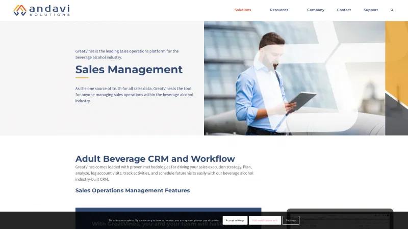 Homepage of GreatVines Beverage Sales Execution