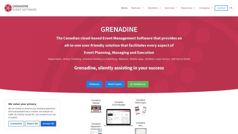 Homepage of Grenadine Event Management Software